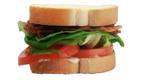 A rotating image of a BLT sandwich.