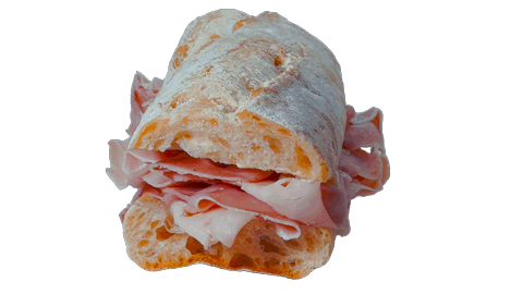 A rotating image of a ham sandwich.